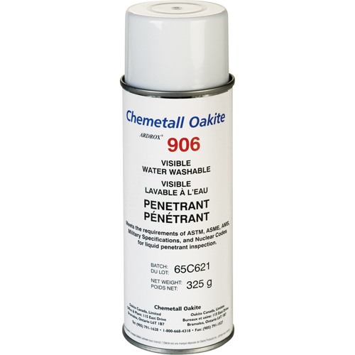 906 Water Washable Visible Penetrants, Aerosol Can Duraquip Inc