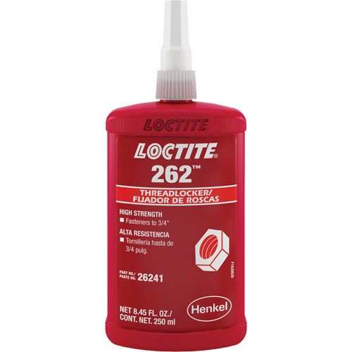 Threadlocker 262, Red, High, 250 ml, Bottle Duraquip Inc