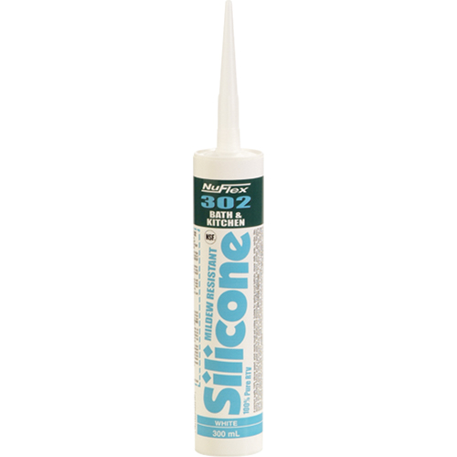 NuFlex&reg; 302 Bath And Kitchen Silicone Sealant, 300 ml, Cartridge, Clear Duraquip Inc