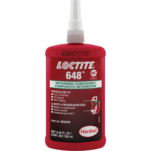 Compos&eacute; de retenue Loctite 648, 250 ml, Bouteille, Vert Duraquip Inc