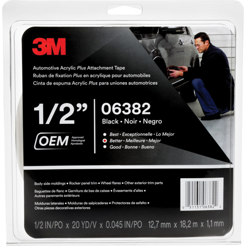 3M Automotive Acrylic Tape, 18 M (60') L x 12.7 mm (1/2") W, 45 mils, Acrylic Duraquip Inc