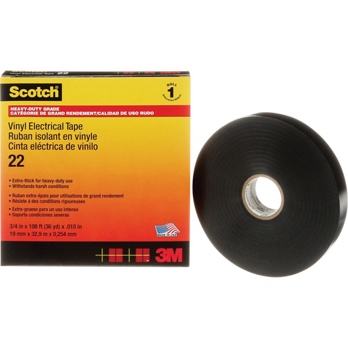Scotch&reg; Vinyl Electrical Tape, 19 mm (3/4") x 33 m (108'), Black, 10 mils Duraquip Inc