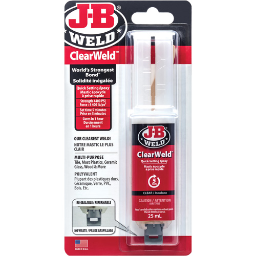 ClearWeld Adhesive, 25 ml, Syringe, Two-Part, Clear Duraquip Inc