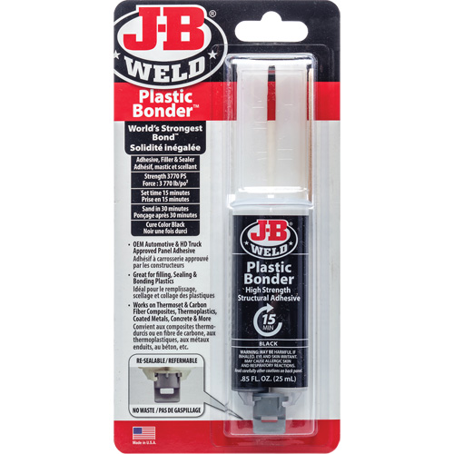 Plastic Bonder Adhesive, 25 ml, Syringe, Two-Part, Black Duraquip Inc