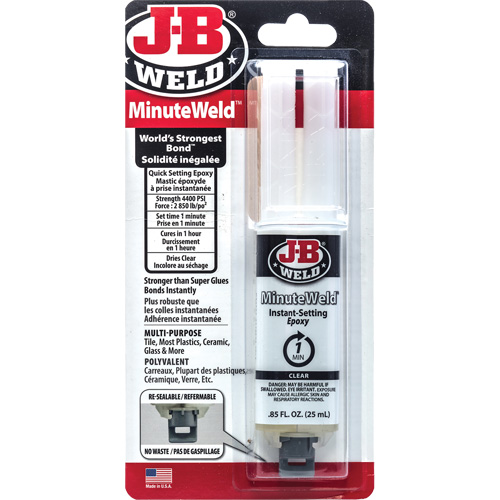 Adh&eacute;sif MinuteWeld, 25 ml, Seringue, Deux composants, Transparent Duraquip Inc