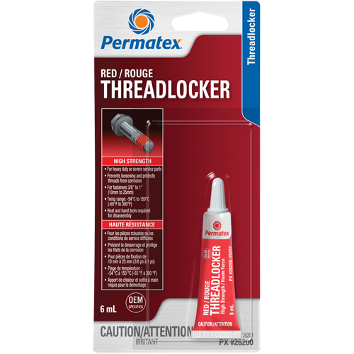 Permanent Strength Threadlocker, Red, High, 6 ml, Tube Duraquip Inc