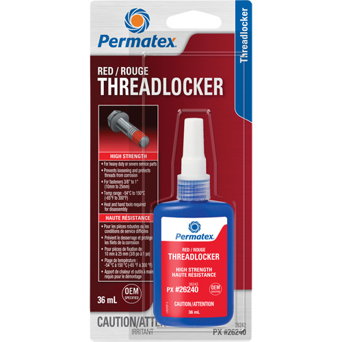 Permanent Strength Threadlocker, Red, High, 36 ml, Bottle Duraquip Inc