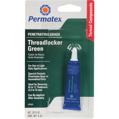 Penetrating Grade Threadlocker, Green, Medium, 6 ml, Tube Duraquip Inc