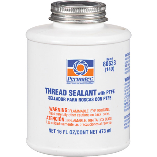 Thread Sealant with PTFE, Brush-Top Can, 473 ml, -54° C - 149° C/-65° F - 300° F Duraquip Inc