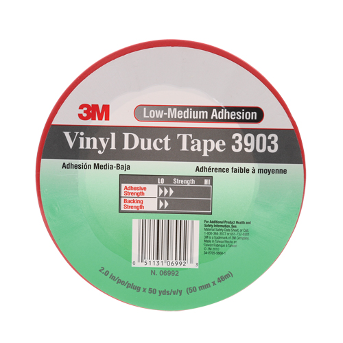 3903 Vinyl Duct Tape, 48 mm (2") W x 46 m (151') L, 6.5 mils, Red Duraquip Inc