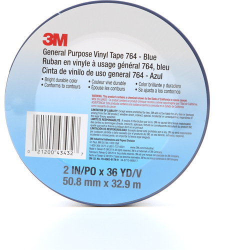 Ruban en vinyle pour travaux g&eacute;n&eacute;raux 764, 50,8 mm (2") la x 32,9 m (108') lo, 5 mils, Bleu Duraquip Inc