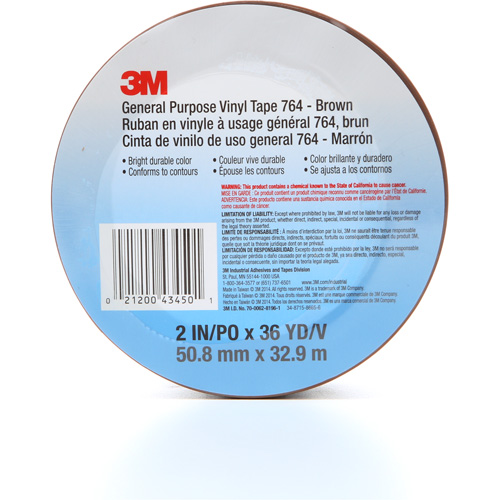 Ruban en vinyle pour travaux g&eacute;n&eacute;raux 764, 50,8 mm (2") la x 32,9 m (108') lo, 5 mils, Brun Duraquip Inc