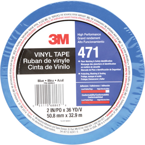 471 Vinyl Tape, 50.8 mm (2") W x 32.9 m (108') L, 5.2 mils, Blue Duraquip Inc