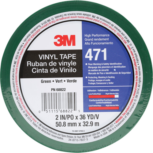 471 Vinyl Tape, 50.8 mm (2") W x 32.9 m (108') L, 5.2 mils, Green Duraquip Inc