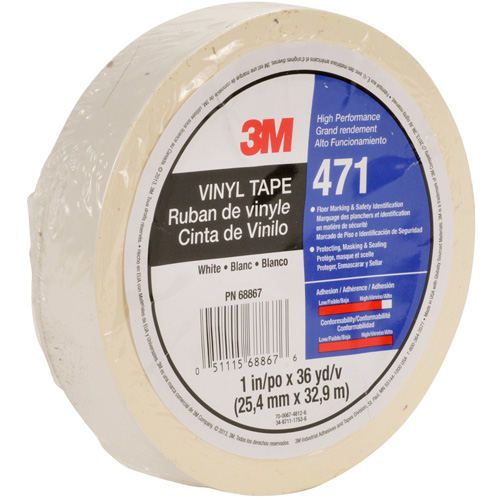 Ruban en vinyle 471, 12 mm (1/2") la x 32,9 m (108') lo, 5,3 mils, Blanc Duraquip Inc