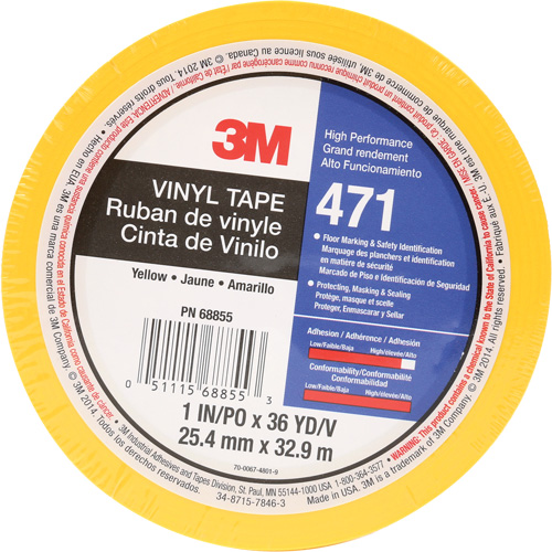 Ruban en vinyle 471, 25,4 mm (1") la x 32,9 m (108') lo, 5,2 mils, Jaune Duraquip Inc