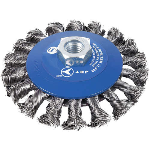 Knot Twisted Conical Bevel Brush, 5" Dia., 0.02" Fill, 5/8"-11NC Arbor Duraquip Inc