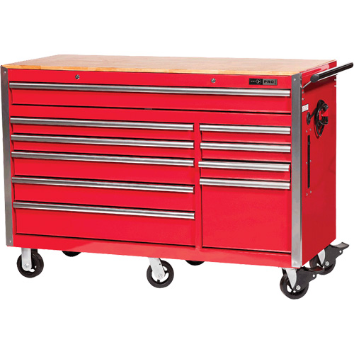 PRC5610 Pro Series Roller Cabinet, 10 Drawers, 55-9/10" W x 24-1/10" D x 39-7/10" H, Red Duraquip Inc
