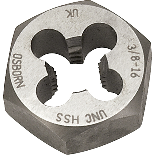 Hexagonal Rethreading Die, 7/10" Dia., 1/4"-28 Thread, High Speed Steel Duraquip Inc