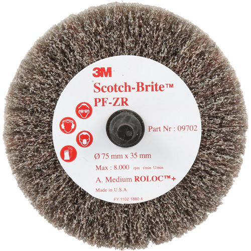 Disque de tronçonnage et de polissage Scotch-Brite Roloc, Oxyde d'aluminium, Grain Moyen, 3" x 1-3/8" x 1/4" Duraquip Inc