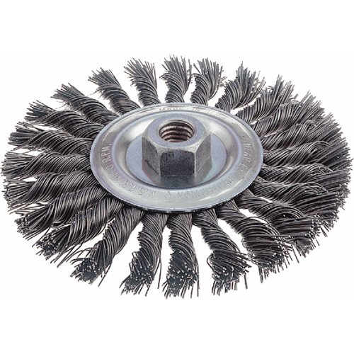 Brosses rotatives &agrave; fils nou&eacute;s - Brosse rotative &agrave; fils nou&eacute;s, fils nou&eacute;s standards, Dia. 6", Fils 0,023", Arbre 5/8"-11, Acier Duraquip Inc