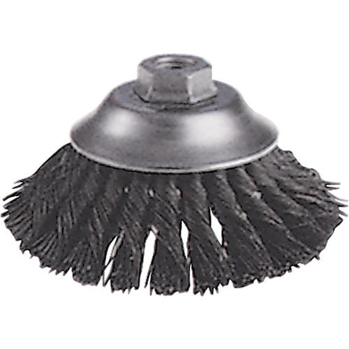 Brosses-boisseau &agrave; fils nou&eacute;s - Brosse-boisseau &eacute;vas&eacute;e, Dia. 6", Fils 0,02", Arbre 5/8"-11, Acier Duraquip Inc