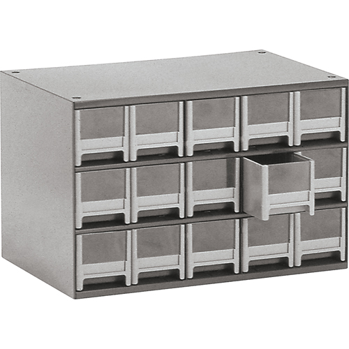Casiers modulaires pour pi&egrave;ces, Acier, 15 tiroirs, 17" x 10-9/16" x 3-1/16", Gris Duraquip Inc