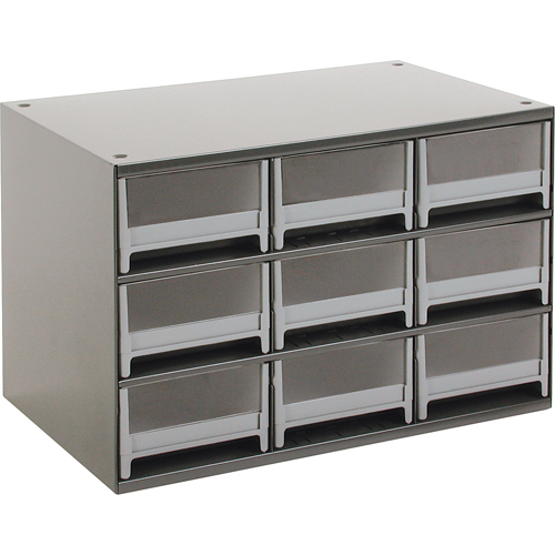 Modular Parts Cabinets, Steel, 9 Drawers, 17" x 10-9/16" x 3-1/16", Grey Duraquip Inc