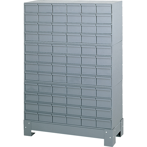 Industrial Drawer Cabinet With Base, 72 Drawers, 34-1/8" W x 12-1/4" D x 48-1/8" H, Grey Duraquip Inc