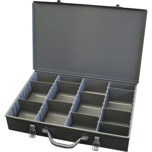 Adjustable Compartment Boxes, Steel, Variable Slots, 13-3/8" W x 9-1/4" D x 2" H, Grey Duraquip Inc
