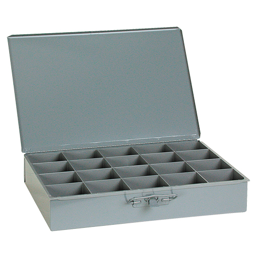 Compartment Scoop Boxes, Steel, 20 Slots, 18" W x 12" D x 3" H, Grey Duraquip Inc
