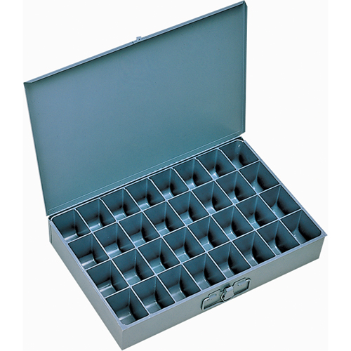 Compartment Scoop Boxes, Steel, 32 Slots, 18" W x 12" D x 3" H, Grey Duraquip Inc