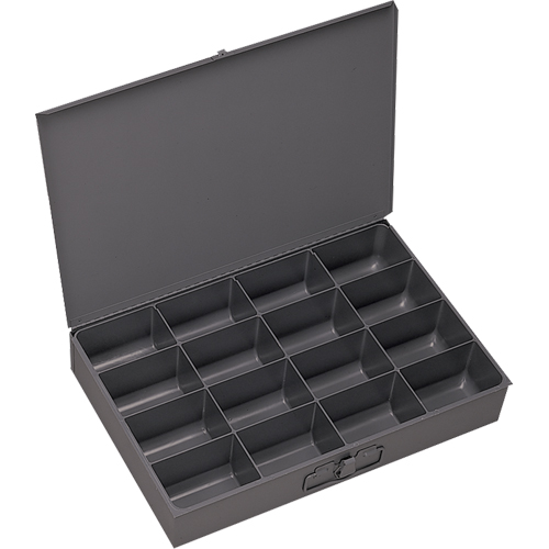 Compartment Scoop Boxes, Steel, 16 Slots, 13-3/8" W x 9-1/4" D x 2" H, Grey Duraquip Inc