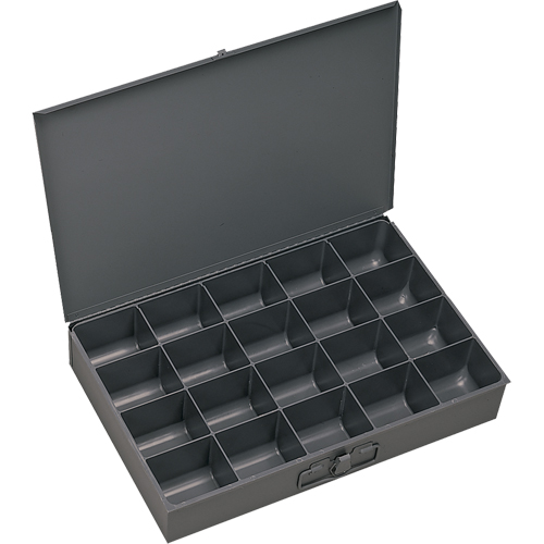 Compartment Scoop Boxes, Steel, 20 Slots, 13-3/8" W x 9-1/4" D x 2" H, Grey Duraquip Inc