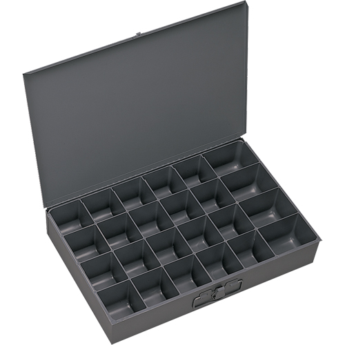 Compartment Scoop Boxes, Steel, 24 Slots, 13-3/8" W x 9-1/4" D x 2" H, Grey Duraquip Inc