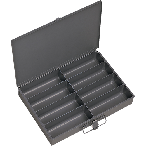 Compartment Scoop Boxes, Steel, 8 Slots, 13-3/8" W x 9-1/4" D x 2" H, Grey Duraquip Inc