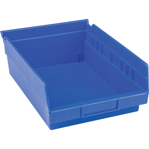 Plastic Shelf Bins, 8-3/8" W x 4" H x 11-5/8" D, Blue, 15 lbs. Capacity Duraquip Inc