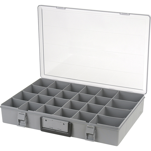 Compartment Case, Plastic, 24 Slots, 18-1/2" W x 13" D x 3" H, Grey Duraquip Inc