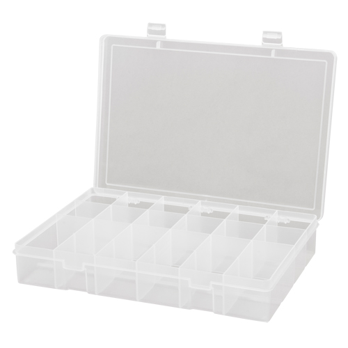 Compact Polypropylene Compartment Cases, 13-1/8" W x 9" D x 2-5/16" H, 18 Compartments Duraquip Inc