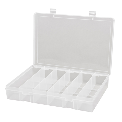 Compact Polypropylene Compartment Cases, 13-1/8" W x 9" D x 2-5/16" H, 6 Compartments Duraquip Inc