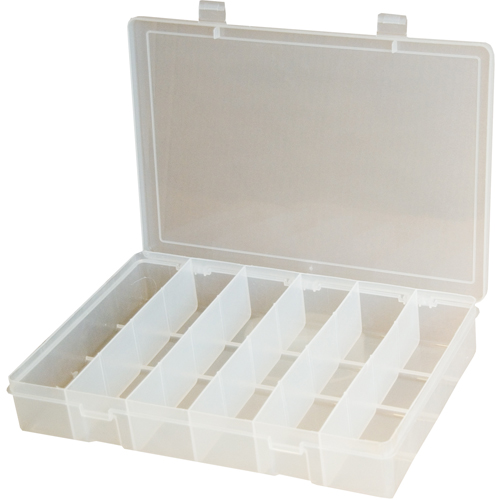 Compact Polypropylene Compartment Cases, 11" W x 6-3/4" D x 1-3/4" H, 6 Compartments Duraquip Inc