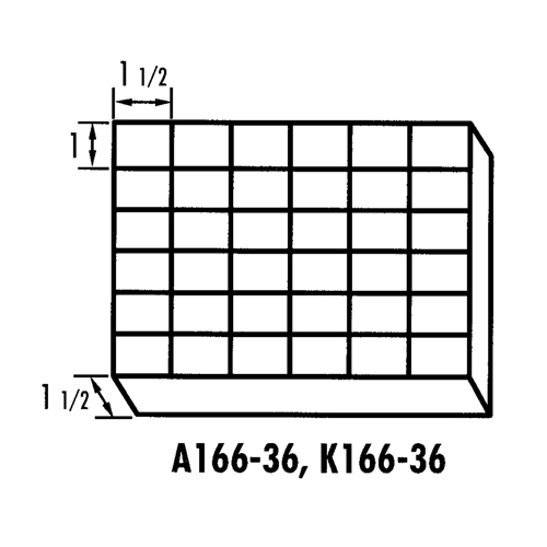 K-Resin Compartment Box, Plastic, 36 Slots, 6-9/16" W x 9-5/8" D x 1-1/2" H, Transparent Duraquip Inc