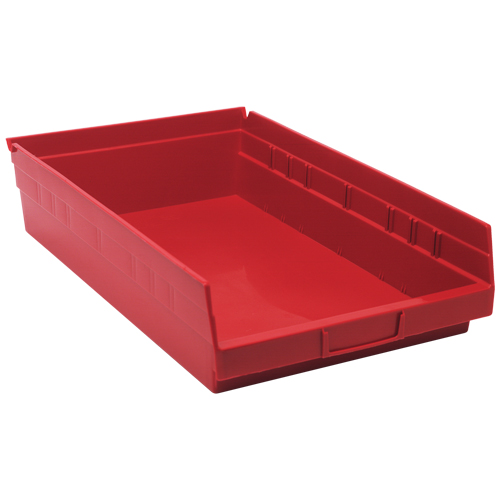 Shelf Bins, 11-1/8" W x 4" H x 17-7/8" D, Red, 40 lbs. Capacity Duraquip Inc