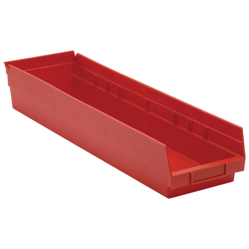 Shelf Bins, 6-5/8" W x 4" H x 23-5/8" D, Red, 50 lbs. Capacity Duraquip Inc