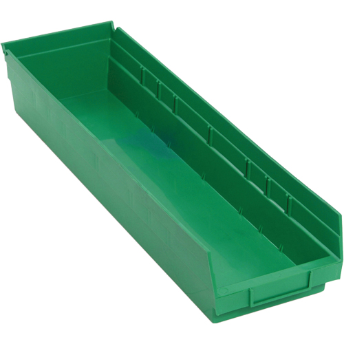 Shelf Bins, 6-5/8" W x 4" H x 23-5/8" D, Green, 50 lbs. Capacity Duraquip Inc