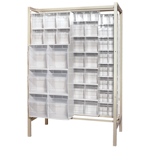 Free-Standing Tip-Out Bins Slider System, 51-1/4" W x 26" D x 77" H, 101 Drawers Duraquip Inc