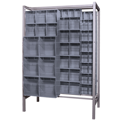 Free-Standing Tip-Out Bins Slider System, 51-1/4" W x 26" D x 77" H, 101 Drawers Duraquip Inc