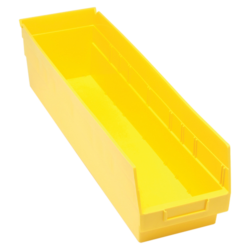 Store More Plastic Shelf Bins, 6-5/8" W x 6" H x 23-5/8" D, Yellow, 90 lbs. Capacity Duraquip Inc
