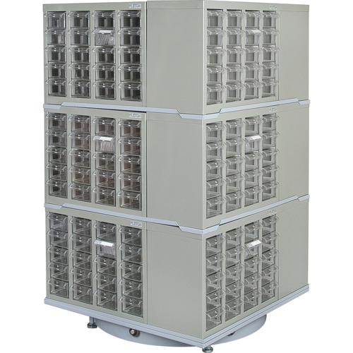 Armoire industrielle robuste avec carrousel &agrave; tiroirs, Acier, 240 tiroirs, 27" la x 27" p x 48" h, Gris Duraquip Inc