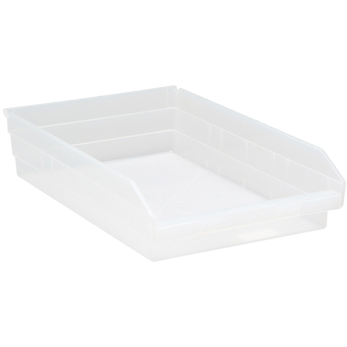 Shelf Bins, 11-1/8" W x 4" H x 17-7/8" D, Clear, 40 lbs. Capacity Duraquip Inc